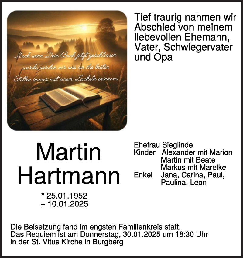 Traueranzeige für Martin Hartmann vom 30.01.2025 aus Heidenheimer Zeitung
