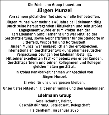 Traueranzeige von Jürgen Munzel von Heidenheimer Zeitung