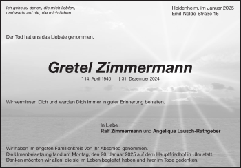 Traueranzeige von Gretel Zimmermann von Heidenheimer Zeitung