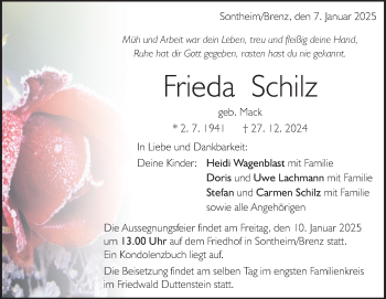 Traueranzeige von Frieda Schilz von Heidenheimer Zeitung