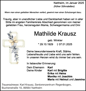 Traueranzeige von Mathilde Krausz von Heidenheimer Zeitung