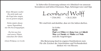 Traueranzeige von Leonhard Wolff von Heidenheimer Zeitung