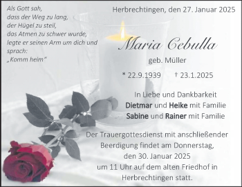 Traueranzeige von Maria Cebulla von Heidenheimer Zeitung