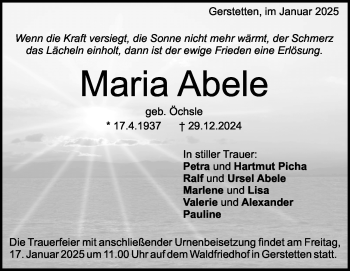 Traueranzeige von Maria Abele von Heidenheimer Zeitung