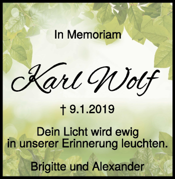 Traueranzeige von Karl Wolf von Heidenheimer Zeitung