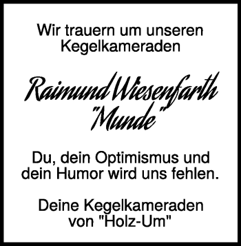 Traueranzeige von Raimund Wiesenfarth von Heidenheimer Zeitung