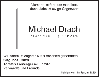 Traueranzeige von Michael Drach von Heidenheimer Zeitung