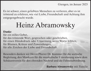 Traueranzeige von Heinz Abramowsky von Heidenheimer Zeitung