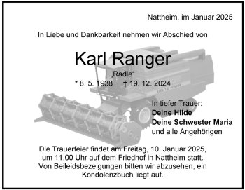 Traueranzeige von Karl Ranger von Heidenheimer Zeitung