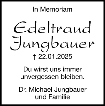 Traueranzeige von Edeltraut Jungbauer von Heidenheimer Zeitung