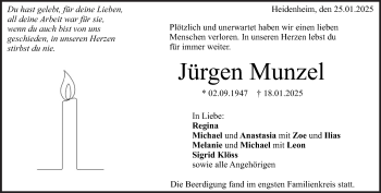 Traueranzeige von Jürgen Munzel von Heidenheimer Zeitung