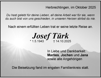 Traueranzeige von Josef Stefan Türk von Heidenheimer Zeitung