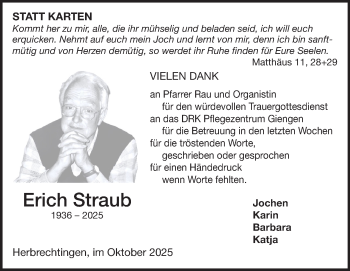 Traueranzeige von Erich Straub von Heidenheimer Zeitung