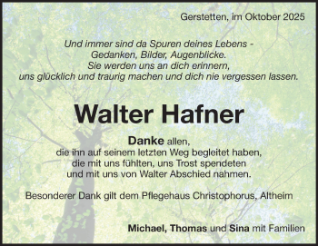 Traueranzeige von Walter Hafner von Heidenheimer Zeitung