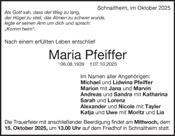 Traueranzeige von Maria Pfeiffer von Heidenheimer Zeitung