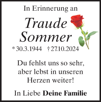 Traueranzeige von Traude Sommer von Heidenheimer Zeitung