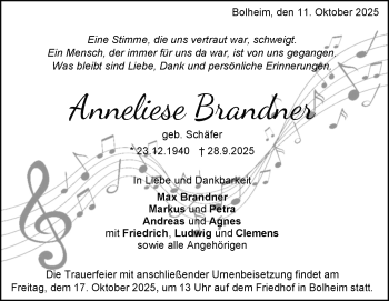 Traueranzeige von Anneliese Brandner von Heidenheimer Zeitung