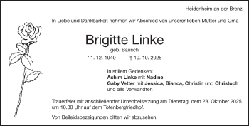 Traueranzeige von Brigitte Linke von Heidenheimer Zeitung