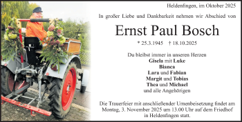 Traueranzeige von Ernst Paul Bosch von Heidenheimer Zeitung