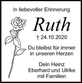 Traueranzeige von Ruth Haug von Heidenheimer Zeitung