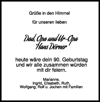 Traueranzeige von Hans Dörner von Heidenheimer Zeitung