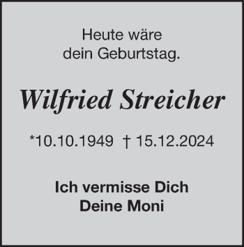 Traueranzeige von Wilfried Streicher von Heidenheimer Zeitung