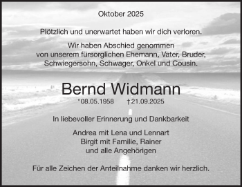 Traueranzeige von Bernd Widmann von Heidenheimer Zeitung
