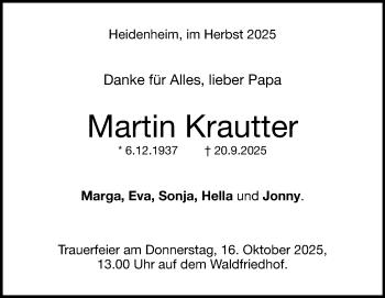 Traueranzeige von Martin Krautter von Heidenheimer Zeitung