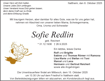 Traueranzeige von Sofie Redlin von Heidenheimer Zeitung