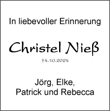 Traueranzeige von Christel Nieß von Heidenheimer Zeitung