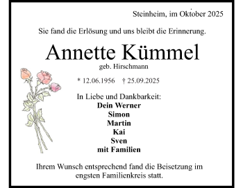 Traueranzeige von Annette Kümmel von Heidenheimer Zeitung