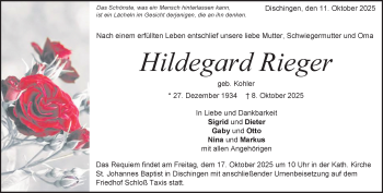 Traueranzeige von Hildegard Rieger von Heidenheimer Zeitung