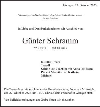 Traueranzeige von Günter Schramm von Heidenheimer Zeitung