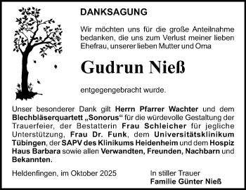 Traueranzeige von Gudrun Nieß von Heidenheimer Zeitung