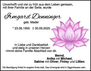 Traueranzeige von Irmgard Denninger von Heidenheimer Zeitung
