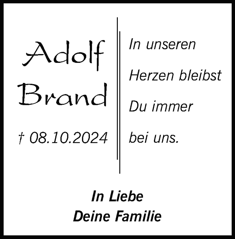  Traueranzeige für Adolf Brand vom 08.10.2025 aus Heidenheimer Zeitung
