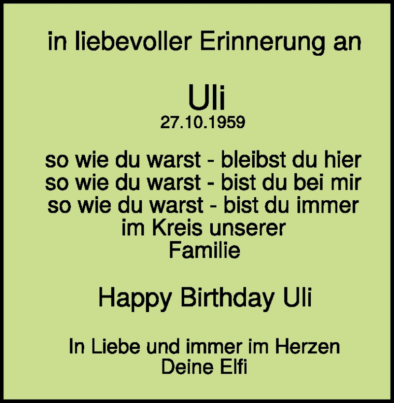  Traueranzeige für Uli Schiemann vom 27.10.2025 aus Heidenheimer Zeitung