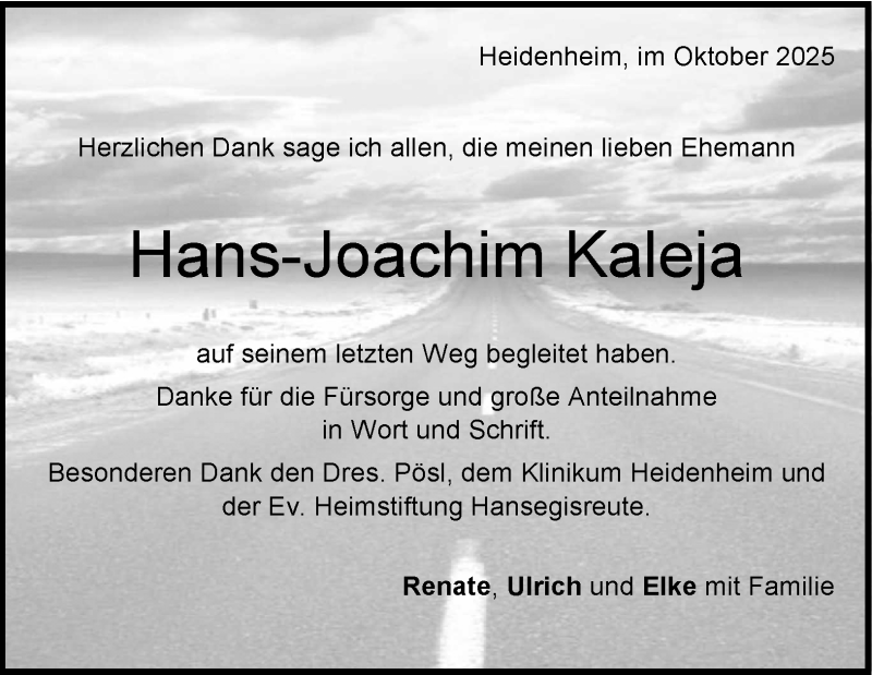  Traueranzeige für Hans-Joachim Kaleja vom 01.10.2025 aus Heidenheimer Zeitung