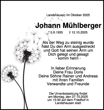 Traueranzeige von Johann Mühlberger von Heidenheimer Zeitung