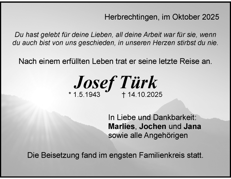  Traueranzeige für Josef Stefan Türk vom 29.10.2025 aus Heidenheimer Zeitung