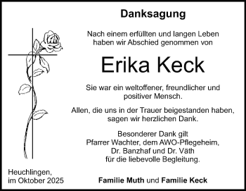 Traueranzeige von Erika Keck von Heidenheimer Zeitung