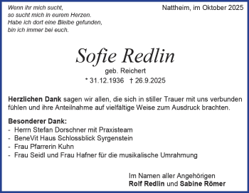 Traueranzeige von Sofie Redlin von Heidenheimer Zeitung