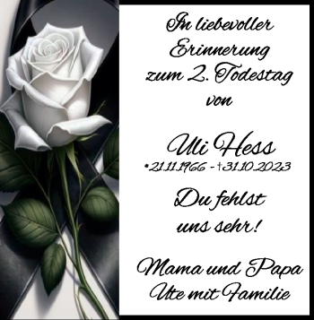 Traueranzeige von Uli Hess von Heidenheimer Zeitung