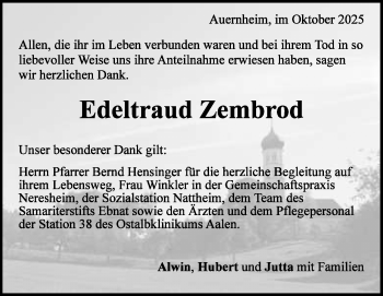 Traueranzeige von Edeltraud Zembrod von Heidenheimer Zeitung