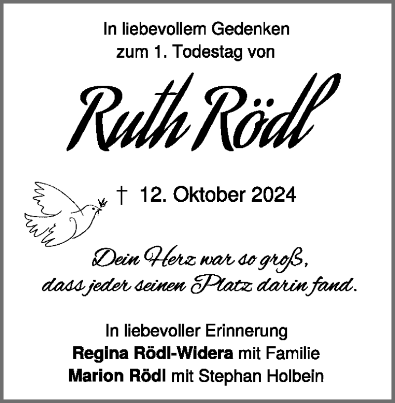  Traueranzeige für Ruth Rödl vom 18.10.2025 aus Heidenheimer Zeitung