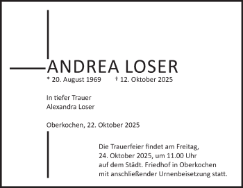 Traueranzeige von Andrea Loser von Heidenheimer Zeitung