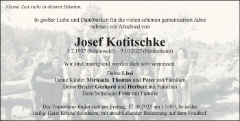 Traueranzeige von Josef Kotitschke von Heidenheimer Zeitung