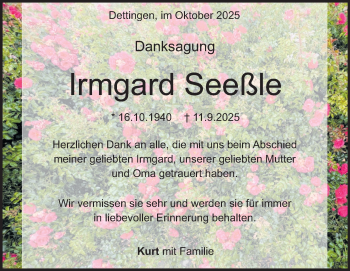 Traueranzeige von Irmgard Seeßle von Heidenheimer Zeitung