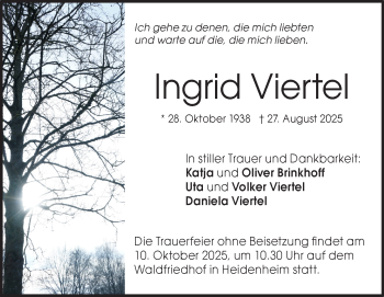 Traueranzeige von ingrid Viertel von Heidenheimer Zeitung