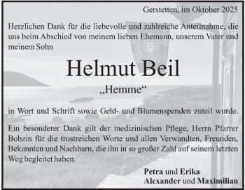 Traueranzeige von Helmut Beil von Heidenheimer Zeitung